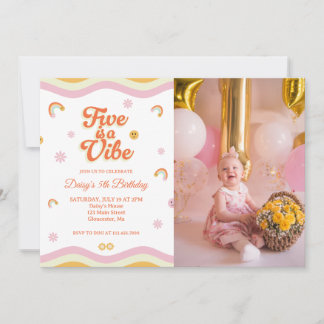Retro Lächelt Five ist ein Vibe 5. Geburtstags-Fot Einladung