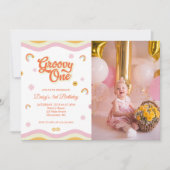 Retro Lächelt Groovy One Foto Einladung (Vorderseite)