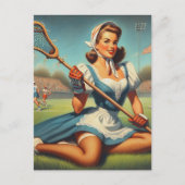 Retro Lacrosse Girl Postkarte (Vorderseite)