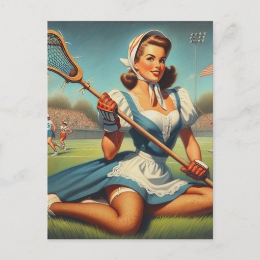 Retro Lacrosse Girl Postkarte (Vorderseite)