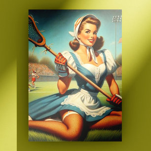 Retro Lacrosse Girl Postkarte