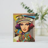 Retro Lady Abstrakte Mixed Media Collage Postkarte (Stehend Vorderseite)