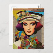 Retro Lady Abstrakte Mixed Media Collage Postkarte (Vorne/Hinten)