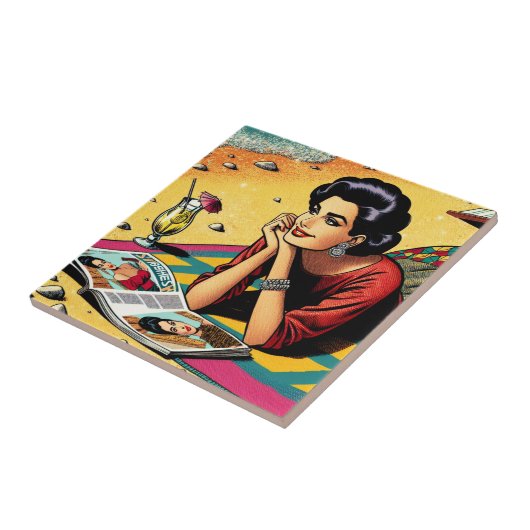 Retro Lady am Beach Daydreaming über Mode Fliese (Seite)