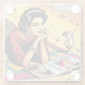 Retro Lady am Beach Daydreaming über Mode Glasuntersetzer (Rückseite)