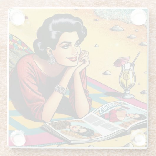 Retro Lady am Beach Daydreaming über Mode Glasuntersetzer (Rückseite)
