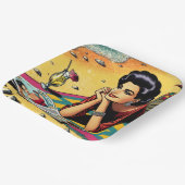 Retro Lady am Beach Daydreaming über Mode Pappteller (Gewinkelt)