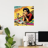 Retro Lady am Beach Daydreaming über Mode Poster (Heimbüro)