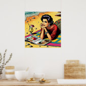 Retro Lady am Beach Daydreaming über Mode Poster (Küche)