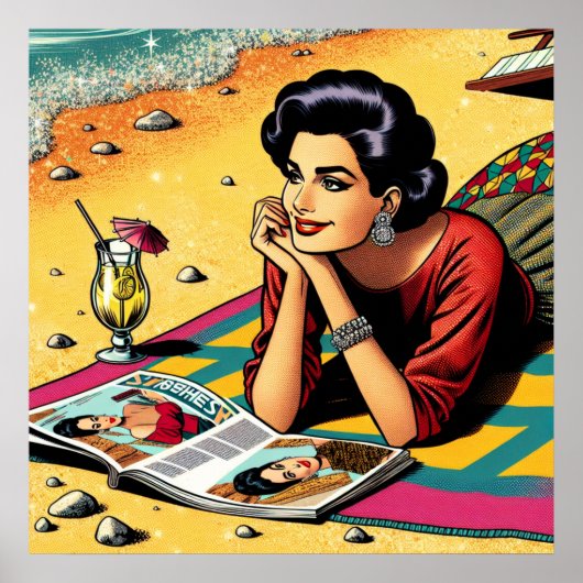 Retro Lady am Beach Daydreaming über Mode Poster (Vorne)