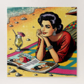 Retro Lady am Beach Daydreaming über Mode Puzzle (Vertikal)