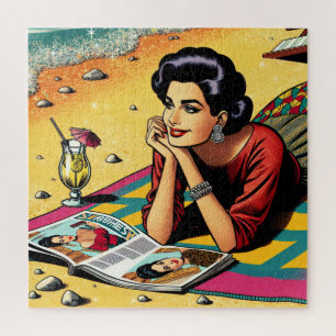 Retro Lady am Beach Daydreaming über Mode Puzzle