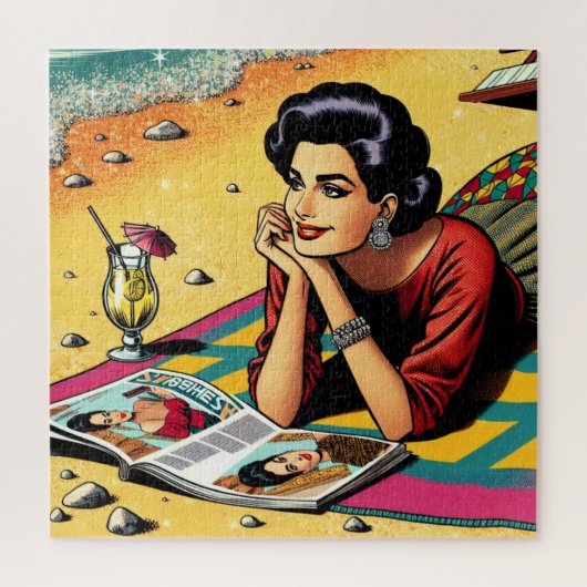 Retro Lady am Beach Daydreaming über Mode Puzzle (Vertikal)