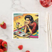 Retro Lady am Beach Daydreaming über Mode Serviette (Beispiel)