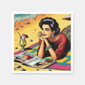 Retro Lady am Beach Daydreaming über Mode Serviette (Vorderseite)