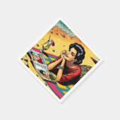 Retro Lady am Beach Daydreaming über Mode Serviette (Ecke)