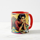 Retro Lady am Beach Daydreaming über Mode Tasse (VorderseiteRechts)