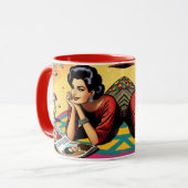 Retro Lady am Beach Daydreaming über Mode Tasse (Vorderseite Links)
