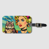 Retro Lady and Cat Personalisiert Gepäckanhänger (Vorderseite (Horizontal))