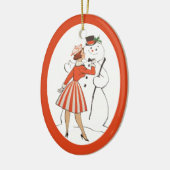 Retro Lady and Snowman Keramik Ornament (Links)