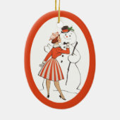 Retro Lady and Snowman Keramik Ornament (Hinten)