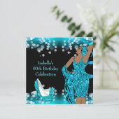 Retro Lady Aquamarin Glitzer High Heels Geburtstag Einladung (Stehend Vorderseite)
