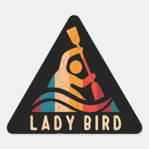 Retro Lady Bird Kayaking Dreieckiger Aufkleber