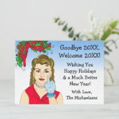 Retro Lady Drehend Vogelweihnachtsfest Karte (Stehend Vorderseite)