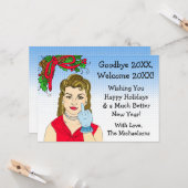 Retro Lady Drehend Vogelweihnachtsfest Karte (Vorderseite/Rückseite Beispiel)