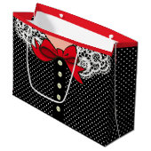 Retro Lady Fashion in Schwarz-weiß und rot Große Geschenktüte (Vorderseite Schrägansicht)