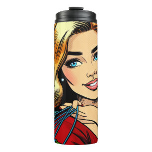 Retro Lady mit Einkaufstaschen Thermosbecher