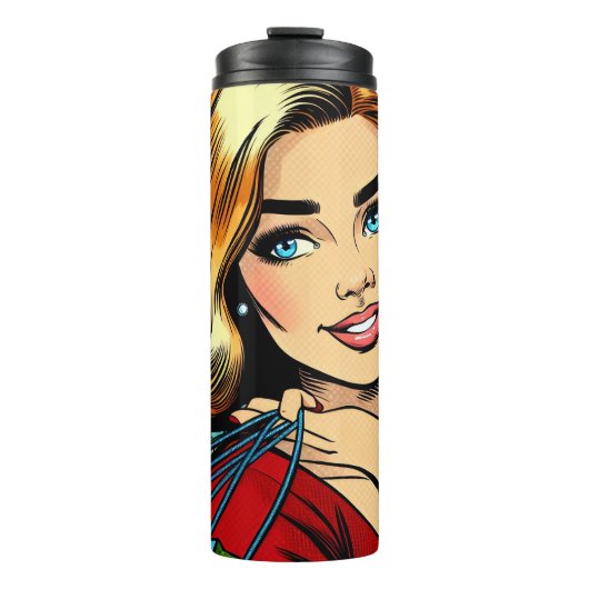 Retro Lady mit Einkaufstaschen Thermosbecher (Vorderseite)