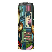 Retro Lady mit Einkaufstaschen Thermosbecher (Rückseite)