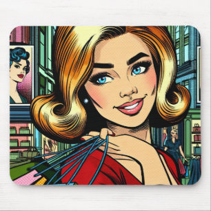 Retro Lady mit Shopping Bags Mitte Jahrhundert Mousepad