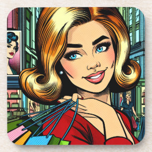 Retro Lady mit Shopping Bags Sketchbook Getränkeuntersetzer