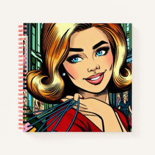Retro Lady mit Shopping Bags Sketchbook Notizblock