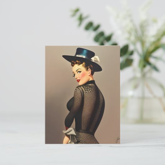 Retro Lady Postcard Postkarte (Stehend Vorderseite)