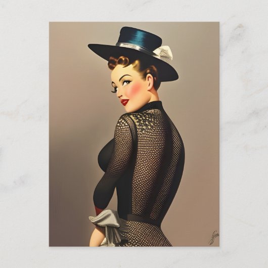 Retro Lady Postcard Postkarte (Vorderseite)