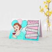 Retro Lady Toasting mit Wine Happy Birthday Spaß Karte (Gelbe Blume)