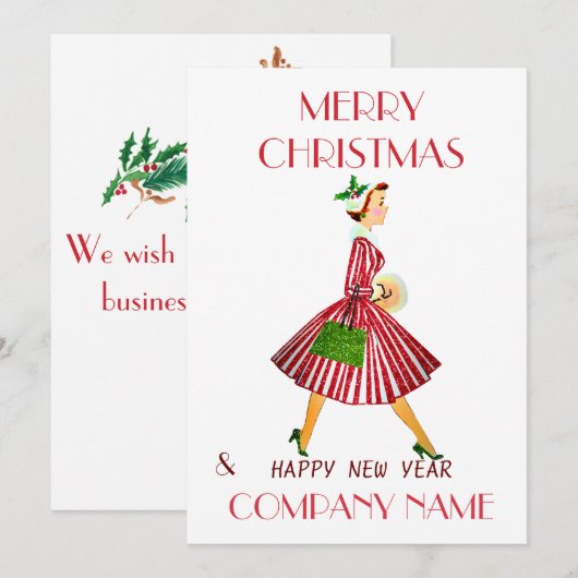 Retro Lady und Weihnachtskarte Feiertagskarte (Vorne/Hinten)
