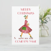 Retro Lady und Weihnachtskarte Feiertagskarte (Stehend Vorderseite)