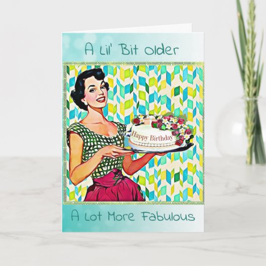 Retro Lady Vintag Cake Geburtstag Karte (Vorderseite)