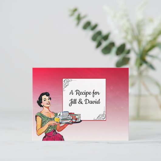 Retro Lady Wedding Rezept Card Postkarte (Stehend Vorderseite)