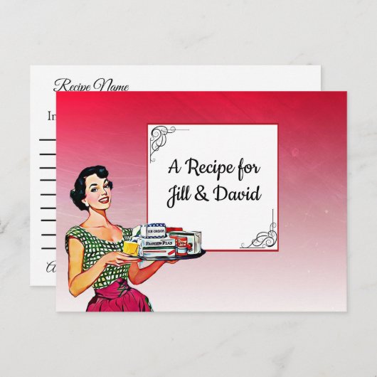 Retro Lady Wedding Rezept Card Postkarte (Vorne/Hinten)