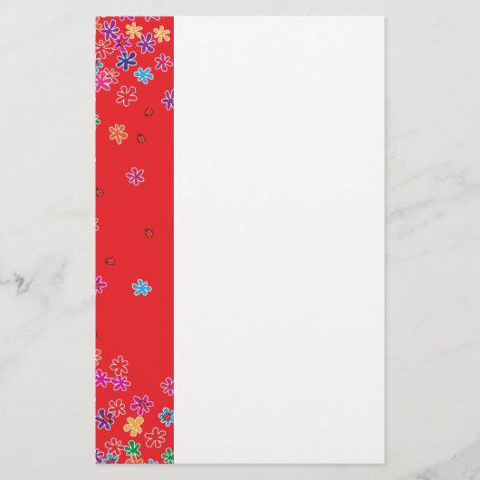 Retro Ladybugs & Blume Briefpapier (Vorderseite)