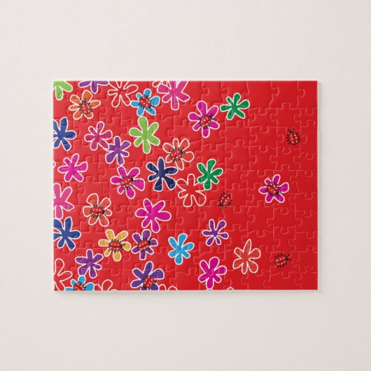 Retro Ladybugs und Blume Puzzle (Horizontal)