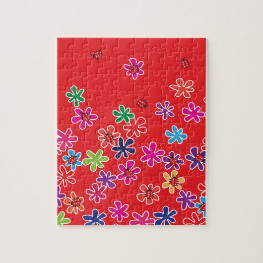 Retro Ladybugs und Blume Puzzle (Vertikal)