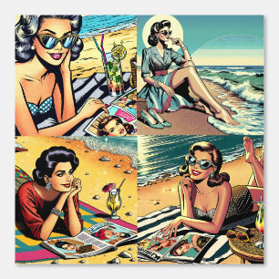 Retro Ladys at the Beach Mitte der 50er Jahre Tapete