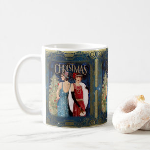 Retro Ladys Christmas Blue Gold Red Red aus den 19 Kaffeetasse