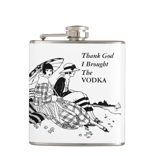 Retro Ladys on Beach Funny Vodka Alkoholangebot Flachmann (Vorderseite)